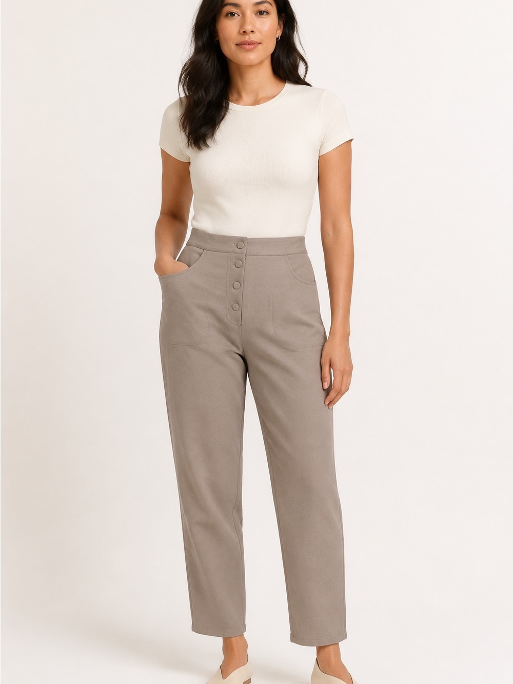 Wilfred Aritzia Taupe High Rise Button Fly Pants Size 10